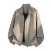 Chaqueta de Cuero Desestructurada Estilo Retro Americano con Cuello Alto para Hombre Otoño Gama Alta Tie-Dye Chaqueta de Moto de Cuero PU Chaqueta Bomber
