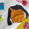 Conjunto de Chaleco para Niñas 2026 Otoño Nuevo Estilo Camisola de Punto para Niños Camisa Base en Capas Conjunto de Dos Piezas Estilo Coreano Bloque de Color