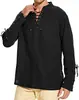 2025 Nuevo para Hombre Camisa Henry de Algodón y Lino para Hombre Manga Larga Hippie Casual Playa Cuello Alto Talla Europea