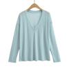 Playera Delgada Holgada de Manga Larga para Mujer 2024 Verano Nueva Cuello V Ligeramente Transparente Estilo Lazy Blusa Protección Solar Top Casual