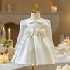 Vestido de Satín para Cumpleaños de Bebé Niña de Un Año Manga Larga Estilo Verano Dama de Honor Fiesta de Cumpleaños Infantil Banquete de 100 Días Vestido de Princesa
