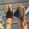 Sandalias de Exterior de Cuña Abiertas Transfronterizas 2026 Verano Nuevo Talla Grande con Estampado de Flores Negras