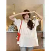 Blusa de Chiffon Estilo Francês para o Verão, Tamanho Grande com Caimento Solto para Cobrir a Barriga, Top Único de Manga Curta para Mulheres um Pouco Cheinhas