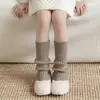 Botas y Calcetines de Algodón para Niños, Calcetines de Raya Vertical de Felpa de Color Puro para Otoño e Invierno, Cubre Piernas de Pantorrilla Base Estilo Coreano para Niña
