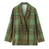 Moda feminina europeia e americana transfronteiriça: Blazer xadrez soltinho mais vendido + Calça xadrez cropped flare