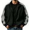 Chaqueta cruzada para hombre 2026 con cuello mao y patrones sutiles, con cuatro franjas en los laterales, corte holgado, cierre de cremallera y estilo casual de chaqueta de béisbol
