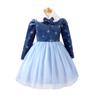 Ropa europea y americana para niños de Amazon nuevo vestido de malla con cuello de piel dorada de terciopelo vestido de princesa para niñas