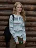 [Transpirable] Algodón Puro Color de Contraste Rayas Cuello Polo Manga Larga Mujer Principios de Otoño Casual Versátil Top de Punto