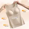 Chaleco térmico de otoño e invierno con doble bolsillo, almohadilla en el pecho integrada, forro de felpa engrosado y capa base que genera calor para mujer