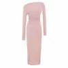 Venta al por mayor de ropa para mujer estilo europeo y americano transfronteriza, estilo de deseo puro, sexy de un solo hombro, hombros descubiertos, vestido ajustado de manga larga