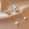 Pendientes de Flor con Borla de Perlas de Imitación y Pedrería Moda Ins Europea y Americana Simples de Gama Alta Pendientes Elegantes con Temperamento para Mujer