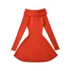 Exportación Transfronteriza Ropa de Mujer Otoño e Invierno 2025 Estilo Europeo y Americano Vestido de Punto con un Hombro Descubierto Espalda Descubierta Decoración de Lazo para Mujer