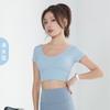 Ropa de yoga color nude top deportivo para mujer camiseta corta de manga corta tirante de belleza almohadilla en el pecho mallas deportivas para correr