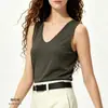 Top sin mangas de cuello en V estilo perezoso para mujer, primavera y otoño, seda fina, transpirable, corte relajado, casual, diseño sin costuras