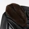 2026 Primavera Novo Produto Moda Feminina Transfronteiriça Europeia e Americana Casaco Longo de Couro com Gola de Pelo Removível W091 3063