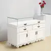 Mostrador de teléfono móvil productos de vidrio personalizados fabricante vitrina comercial gabinete de pared de madera gabinete de hierro con pintura horneada partición de rincón de joyería