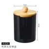 Tapa de Bambú Taza de Almacenamiento Transparente Caja de Almacenamiento para Bastoncillos de Algodón Contenedor Redondo Caja de Almacenamiento para Maquillaje y Algodón Bastoncillos de Algodón Caja para Algodón Desmaquillante