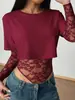 Nuevo mono de retazos versátil, ajustado, sexy, de encaje, elástico, de color liso, estilo europeo y americano, inspirado en INS, para mujer