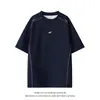 Camiseta de Manga Corta con Retazos de Personalidad de Moda para Hombre en Verano, Tira Reflectante, para Hombre Adolescente, Versátil Americana, Holgada, con Letras