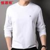 Hengyuanxiang Bordado 260g Algodão Pesado Malha Manga Longa Camiseta Masculina Outono e Inverno 2024 Nova Camisa de Gola Redonda