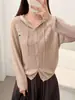 Cardigã casual de lã fiada fina, leve, com capuz, bordado generoso, básico, versátil, jaqueta pequena feminina para primavera e outono, estilo preguiçoso