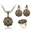 Conjunto de Pedras Coloridas Estilo Étnico Corrente Vestido Antigo Conjunto de Joias para Casamento Brincos Colar Pulseira Atrações Venda Quente