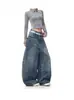 Jeans Retrô Americano para Homens e Mulheres, Marca Tendência Outono Cleanfit Solto Vintage Calças de Perna Larga Comprimento Total
