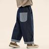Calça Jeans Changguo para Meninos Primavera e Outono Estilo Coreano Patchwork Casual para Crianças com Bainha Dobrada