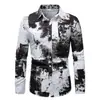 Camisa casual masculina transfronteiriça com estampa, mangas compridas, gola de lapela e botões estilosos