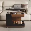 Mesa de Centro Ajustável em Madeira Maciça com Tampo de Pedra para Apartamentos Pequenos, Mesa Lateral para Sala de Estar, Armário Lateral para Sofá de Casa, Armário de Canto, Mesa de Canto Móvel, Armário de Canto
