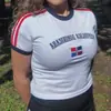 Top Cropped Feminino Manga Curta 2026 Verão com Bordado de Letras da Bandeira Versátil Slim-Fit Camisa da Copa do Mundo Manga Curta Ins