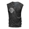 Chaleco sin mangas de verano nuevo para hombre, europeo y americano, de punto, para playa, ocio, deportes, con siete botones, estampado desgastado, talla grande