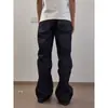 Jeans de mezclilla cruda lavada retro americano, botones irregulares negros, para hombres y mujeres, pantalones de moda de nicho de alta costura, corte recto holgado