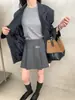Falda plisada retro estilo coreano gris para mujer, colección otoño 2026, de cintura alta, adelgazante y corta