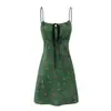 Vestido Corto Verde Floral con Cordón Estilo Resort Francés, Nuevo Estilo de Verano, Ceñido a la Cintura Ajustado Figura Hot Girl Falda Corta de Corte A