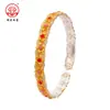 Pulseira de Prata Esterlina S9999 com Flores de Esmalte Dourado para Mulheres, Pulseira de Prata Pura, Estilo Antigo, Nova Chinoiserie, Presente para Amante