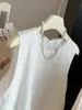 Chal sin mangas con bordado floral francés para mujer, nuevo diseño de verano, con sentido, holgado, adelgazante, doble capa, encaje calado, top
