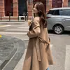 Moda Otoño e Invierno Nuevo Simple Color Sólido Solapa Atado Pequeño Hasta la Rodilla Adelgazante Lana 100% Lana Doble Cara Abrigo