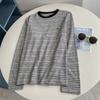 Camiseta Bordada de Manga Longa com Listras Finas Estilo Coreano Retrô Simples para o Dia a Dia Casual Clássico Slim-Fit Versátil para Mulheres