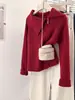 Cardigan de Tricô Cinza com Gola Lapela e Zíper Duplo Design de Outono/Inverno Feminino Senso de Design Nicho Temperamento Sensação de Alta Classe Jaqueta Suéter Top