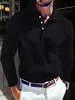 Camiseta de Punto con Cuello de Solapa para Hombre, Manga Larga, Botones, Corte Ajustado, Estilo Lujo Ligero, Nueva, Transfronteriza, Europea y Americana, Camisa Polo