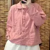 Camisa de Algodón y Lino de Manga Larga Versátil Artística Retro Nuevo Estilo 2026 Adelgazante Cuello Alto Holgada Top Camisa Moderna