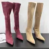 Botas Largas de Tacón Alto Ajustadas de Ante para Mujer Estilo Hong Kong Maillard, Botas Ajustadas Elásticas, Versátiles