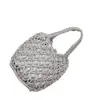 Bolso de mano tejido fresco y sencillo con patrón de malla, bolso de mano nuevo y lindo en dorado y plateado, bolso de paja para uso vacacional y de playa