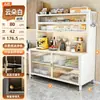 Gabinete de almacenamiento para cocina, aparador de acero con panel de roca, mesa multifuncional para alimentar bebés, gabinete de almacenamiento para microondas, armario de almacenamiento