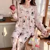 Pijama de otoño para mujer, con estilo princesa de algodón nube, diseño dulce y encantador, mangas largas, pantalones largos, cuello redondo y estilo pullover. Este es un conjunto de ropa de estar adecuada para la venta al por mayor transfronteriza.