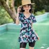 Nuevo traje de baño único estampado para chica gordita de talla grande, conservador de una pieza tipo vestido bóxer que cubre el vientre, adelgazante, traje de baño para aguas termales