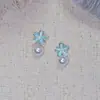 Pendientes de Perla con Flor Rosa y Piedra Ojo de Gato Estilo Súper Hada Delicado para Mujer, Pendientes Frescos y Versátiles con un Diseño de Lujo Ligero y Nicho