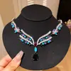 ¡Diamante estrellado! Collar con flor de diamante incrustado y borla de lágrima, cadena para la clavícula estilo corte vintage, joyería de lujo ligero y sensación de alta gama