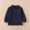 Ropa de Rendimiento para Niños y Niñas Color Sólido Polo Cuello Camisa Base Niñas Uniforme Escolar Blanco Top Grueso Forrado de Felpa Algodón Puro Largo